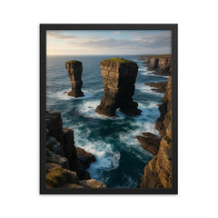 Yesnaby Sea Stacks Orkney Scotland framed print on a plain backdrop in size 16"x20".