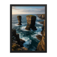 Yesnaby Sea Stacks Orkney Scotland framed print on a plain backdrop in size 18"x24".