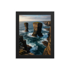 Yesnaby Sea Stacks Orkney Scotland framed print on a plain backdrop in size 8"x10".