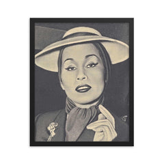 Yma Sumac framed print on a plain backdrop in size 16"x20".