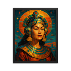 Yma Sumac Inca futurist portrait framed print on a plain backdrop in size 16"x20".