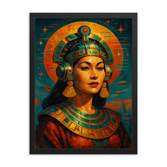 Yma Sumac Inca futurist portrait framed print on a plain backdrop in size 18"x24".