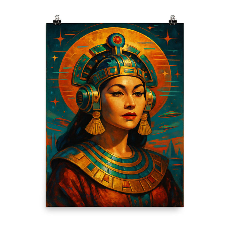 Yma Sumac Inca futurist portrait poster on a plain backdrop in size 8