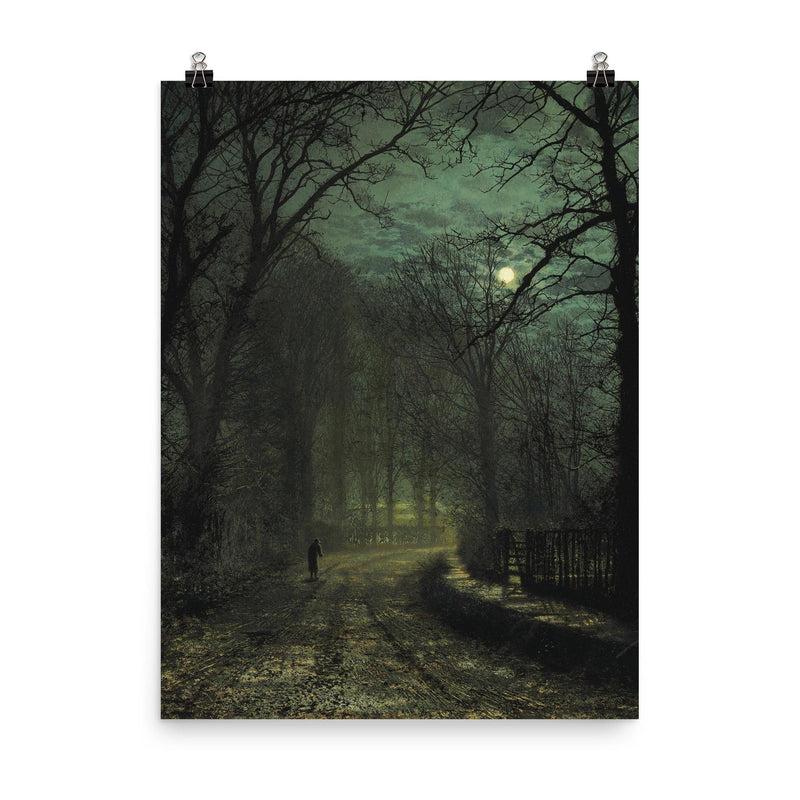 Yorkshire Lane in November by John Atkinson Grimshaw, 1873 poster on a plain backdrop in size 8