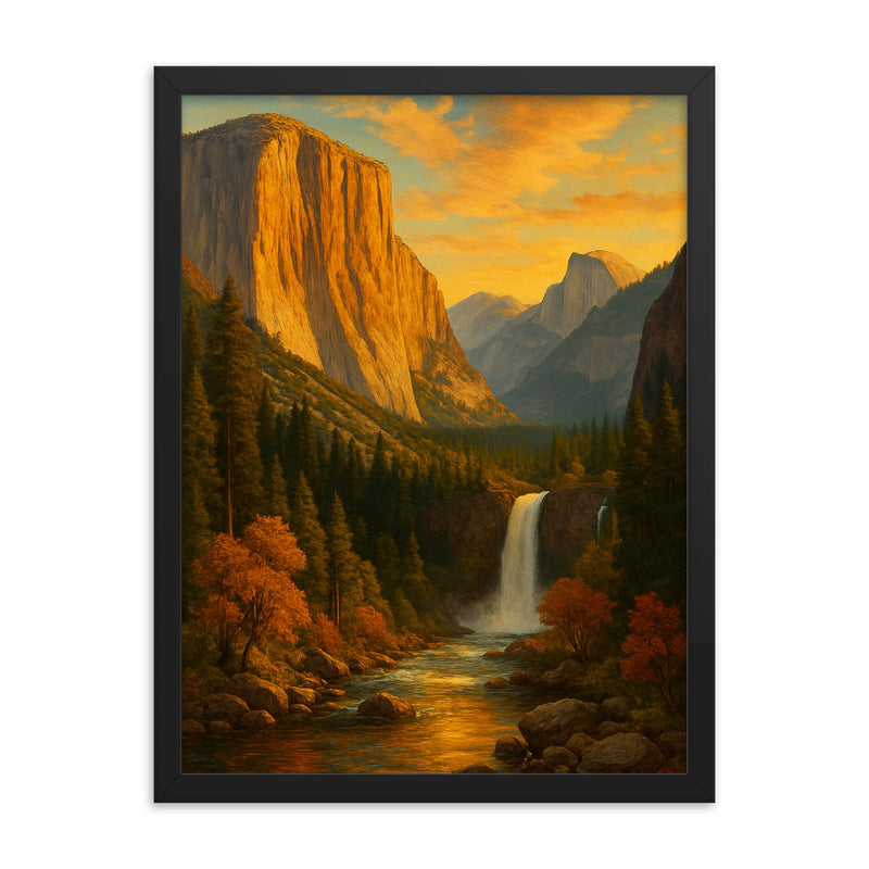 Yosemite National Park framed print on a plain backdrop in size 18
