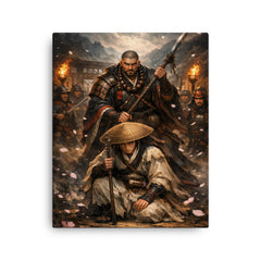 Yoshitsune and Benkei at Ataka barrier canvas print on a plain backdrop in size 16"x20".