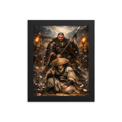 Yoshitsune and Benkei at Ataka barrier framed print on a plain backdrop in size 8"x10".