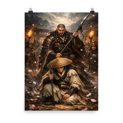 Yoshitsune and Benkei at Ataka barrier poster on a plain backdrop in size 8"x10".