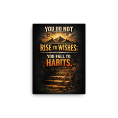 You do not rise to wishes you fall to habits canvas print on a plain backdrop in size 12"x16".