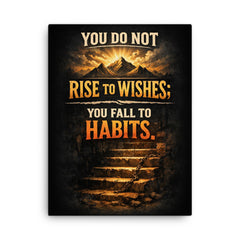 You do not rise to wishes you fall to habits canvas print on a plain backdrop in size 18"x24".