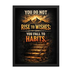 You do not rise to wishes you fall to habits framed print on a plain backdrop in size 18"x24".