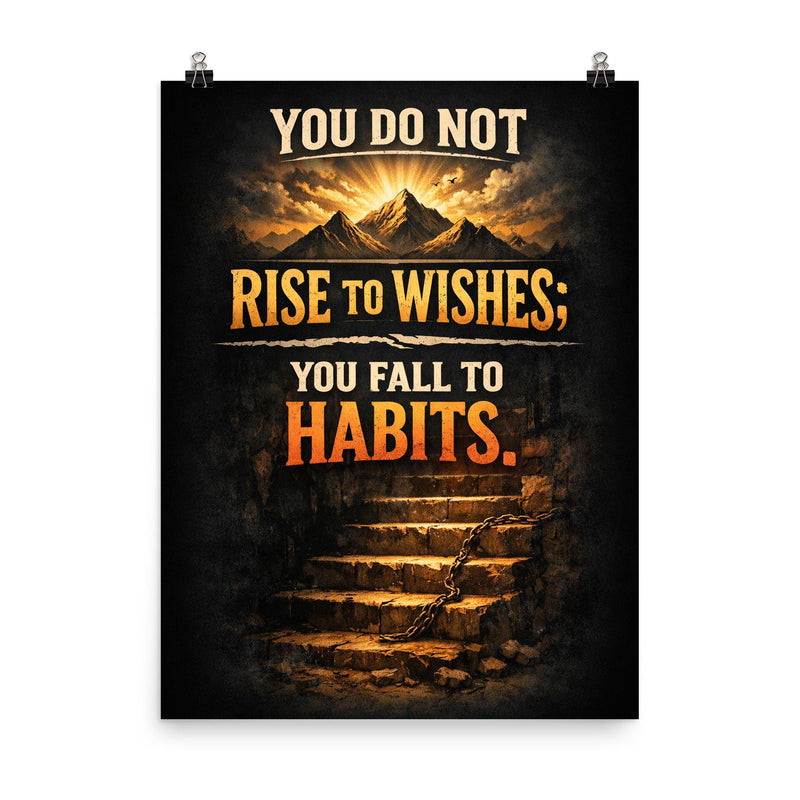 You do not rise to wishes you fall to habits poster on a plain backdrop in size 8