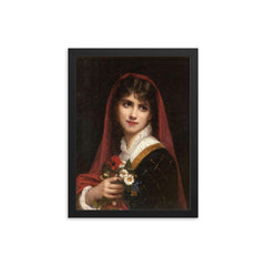 Young Beauty Wearing a Red Veil by Gustave Doyen framed print on a plain backdrop in size 12"x16".