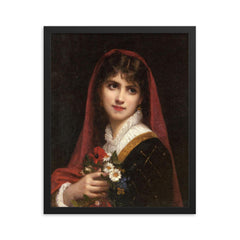 Young Beauty Wearing a Red Veil by Gustave Doyen framed print on a plain backdrop in size 16"x20".