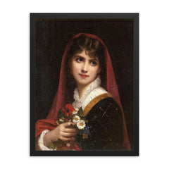 Young Beauty Wearing a Red Veil by Gustave Doyen framed print on a plain backdrop in size 18"x24".