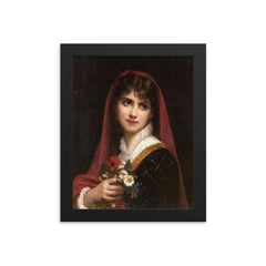 Young Beauty Wearing a Red Veil by Gustave Doyen framed print on a plain backdrop in size 8"x10".