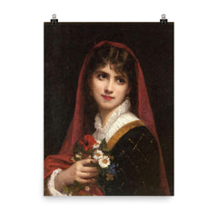 Young Beauty Wearing a Red Veil by Gustave Doyen poster on a plain backdrop in size 8"x10".