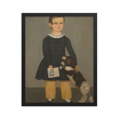 Young Boy with Dog by Samuel Miller framed print on a plain backdrop in size 16"x20".
