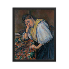 Young Italian Woman at a Table by Paul Cezanne framed print on a plain backdrop in size 16"x20".