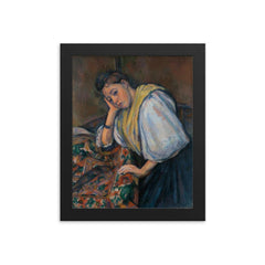 Young Italian Woman at a Table by Paul Cezanne framed print on a plain backdrop in size 8"x10".