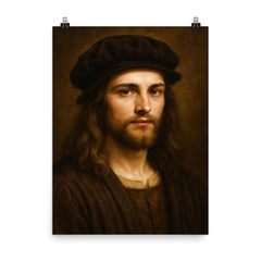 Young Leonardo da Vinci portrait poster on a plain backdrop in size 8"x10".