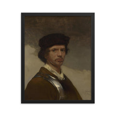 Young Man in a Fur Cap by Carel Fabritius framed print on a plain backdrop in size 16"x20".