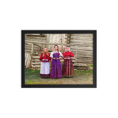 Young Russian Peasant Women, Tri-Color Composite, 1909 framed print on a plain backdrop in size 12"x16".