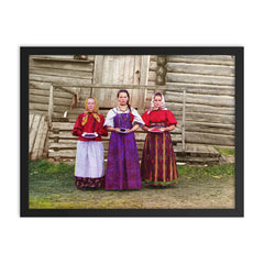 Young Russian Peasant Women, Tri-Color Composite, 1909 framed print on a plain backdrop in size 18"x24".