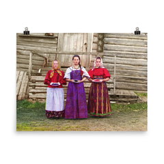 Young Russian Peasant Women, Tri-Color Composite, 1909 poster on a plain backdrop in size 8"x10".