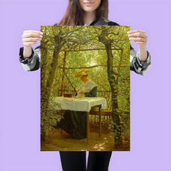 Young Woman Embroidering in the Garden by Karl Harald Alfred Broge poster 3