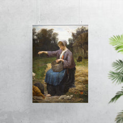 Young Woman Feeding Her Poultry by Jules Adolphe Aimé Louis Breton poster 7