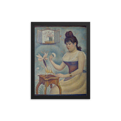 Young Woman Powdering Herself by Georges Seurat framed print on a plain backdrop in size 12"x16".