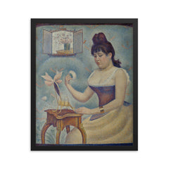 Young Woman Powdering Herself by Georges Seurat framed print on a plain backdrop in size 16"x20".