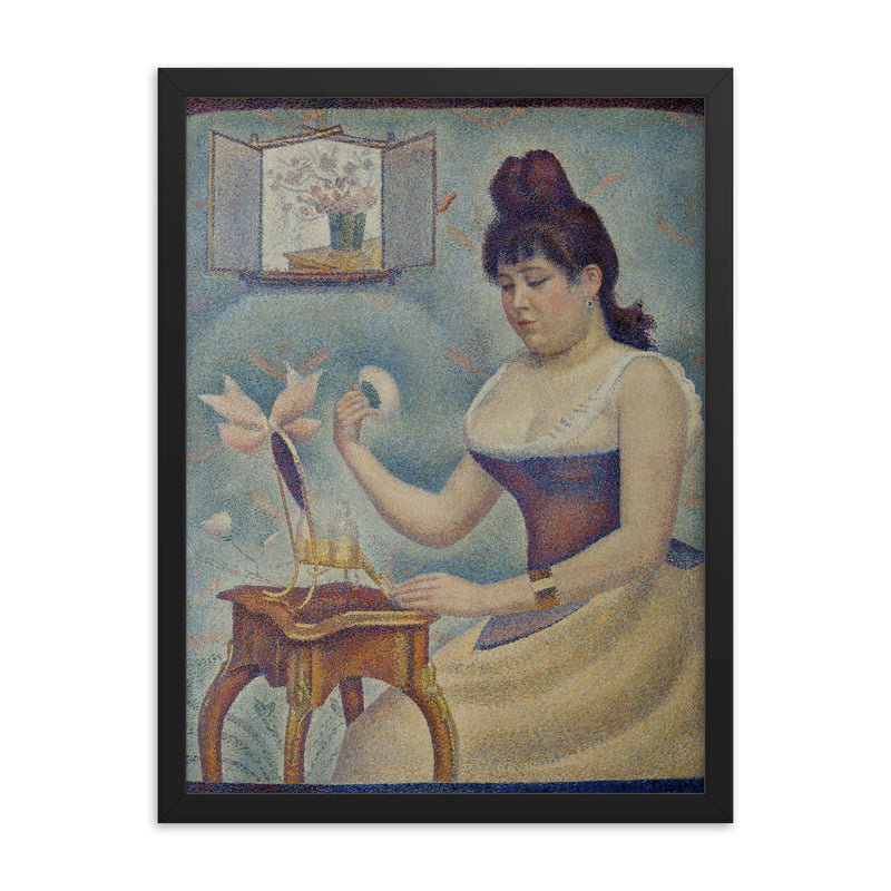 Young Woman Powdering Herself by Georges Seurat framed print on a plain backdrop in size 18