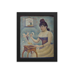 Young Woman Powdering Herself by Georges Seurat framed print on a plain backdrop in size 8"x10".