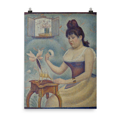 Young Woman Powdering Herself by Georges Seurat poster on a plain backdrop in size 8"x10".