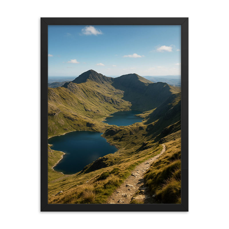 Yr Wyddfa Snowdon Horseshoe Wales framed print on a plain backdrop in size 18