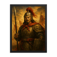 Yue Fei framed print on a plain backdrop in size 18"x24".