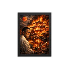 Yukio Mishima golden pavilion inferno vision framed print on a plain backdrop in size 12"x16".