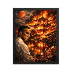 Yukio Mishima golden pavilion inferno vision framed print on a plain backdrop in size 16"x20".