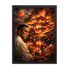 Yukio Mishima golden pavilion inferno vision framed print on a plain backdrop in size 18"x24".