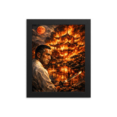 Yukio Mishima golden pavilion inferno vision framed print on a plain backdrop in size 8"x10".