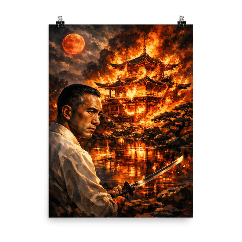 Yukio Mishima golden pavilion inferno vision poster on a plain backdrop in size 8