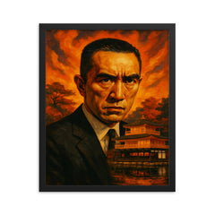 Yukio Mishima golden temple intensity framed print on a plain backdrop in size 16"x20".