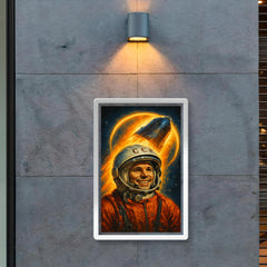 Yuri Gagarin haloed by Vostok capsule glow poster 2