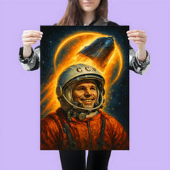 Yuri Gagarin haloed by Vostok capsule glow poster 3