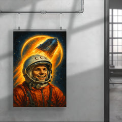 Yuri Gagarin haloed by Vostok capsule glow poster 4