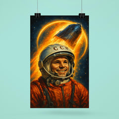 Yuri Gagarin haloed by Vostok capsule glow poster 6