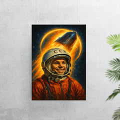 Yuri Gagarin haloed by Vostok capsule glow poster 7