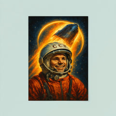 Yuri Gagarin haloed by Vostok capsule glow poster 8